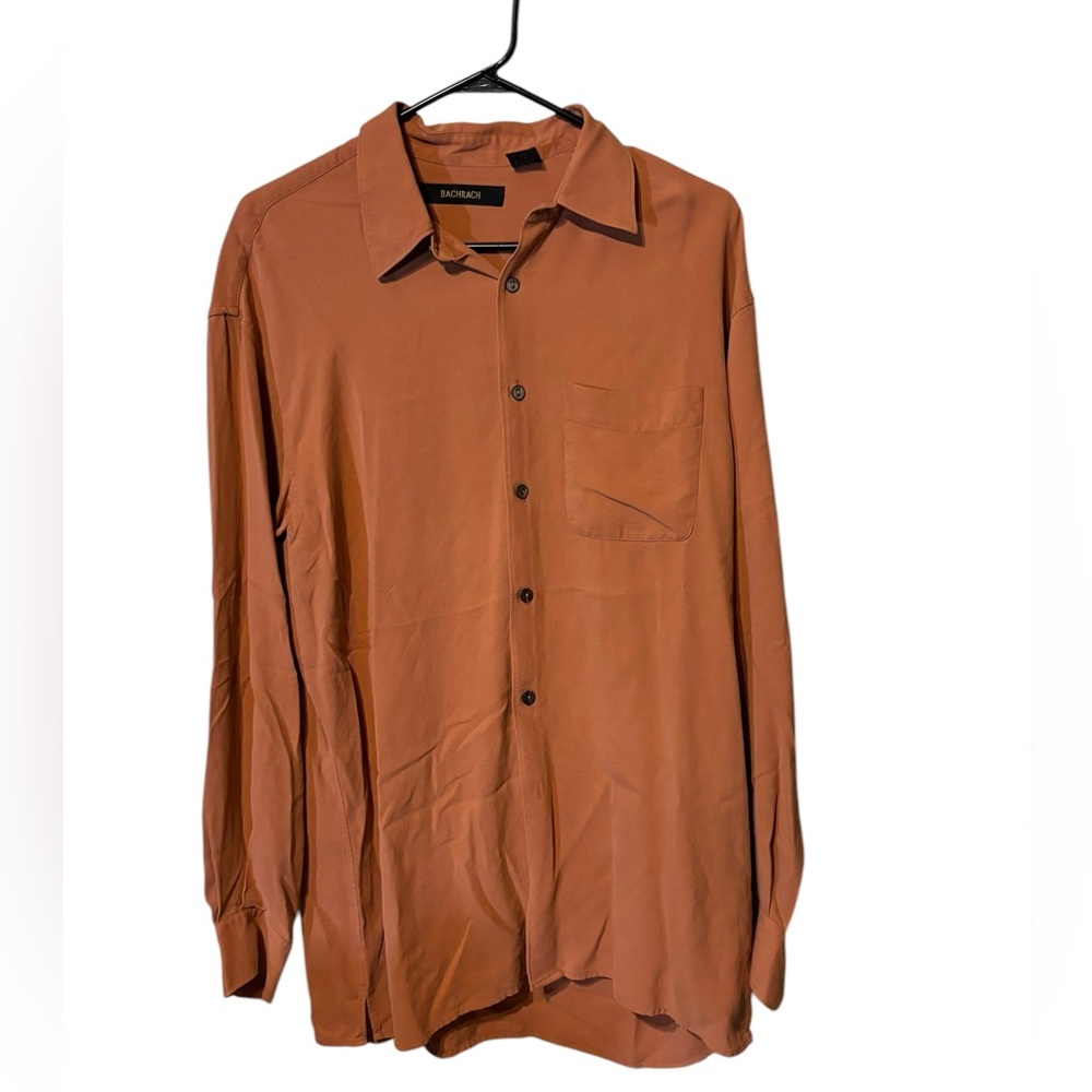 Men’s Size Large Bachrach Silk Button Down Shirt EUC